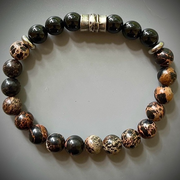 Black Sea Sediment and Black Obsidian Handcrafted Bead Bracelet - Picture 2 of 6